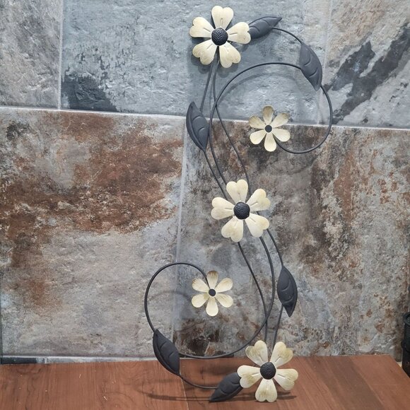 Metallic Yellow Flower Vine Wall Sculpture Wall Art Vertical Hanging - Picture 10 of 12